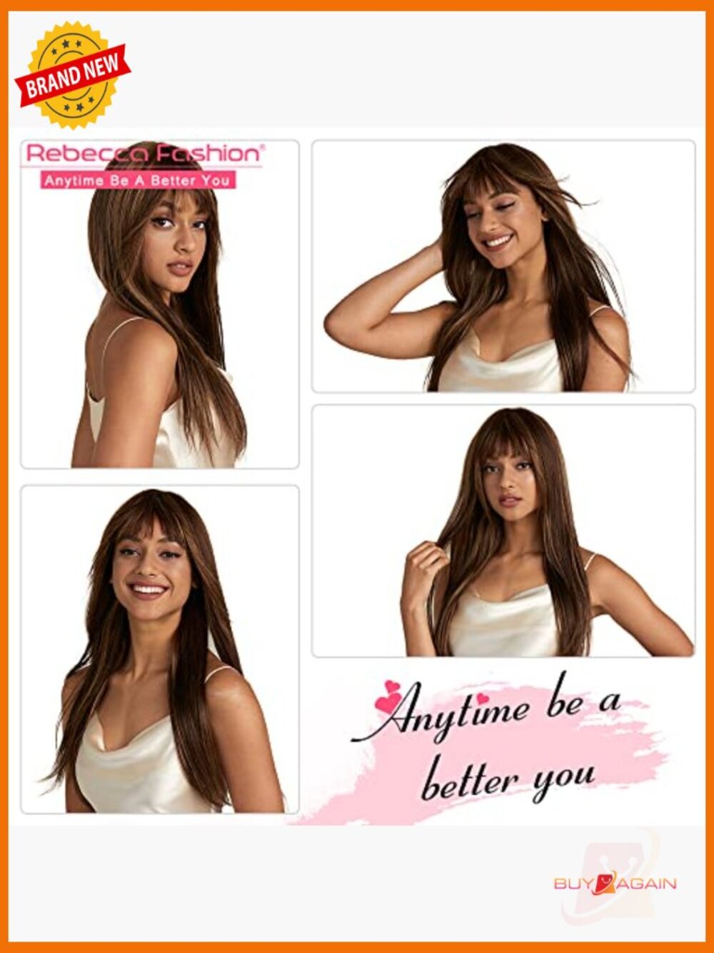 14 Inch Straight Wig with Bangs Human Hair Glueless Machine Made - Picture 6 of 6